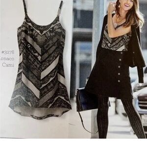 Cabi Monaco Cami #3278 Lace Chevron Tank Top Size XS Black Cream Tunic Lined
